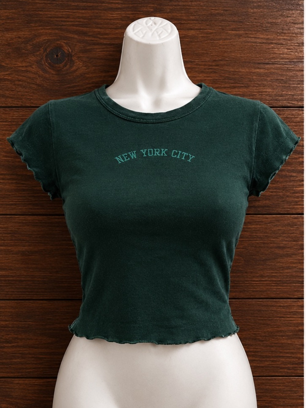 Dark Green 'New York City' Ribbed Crop Tee